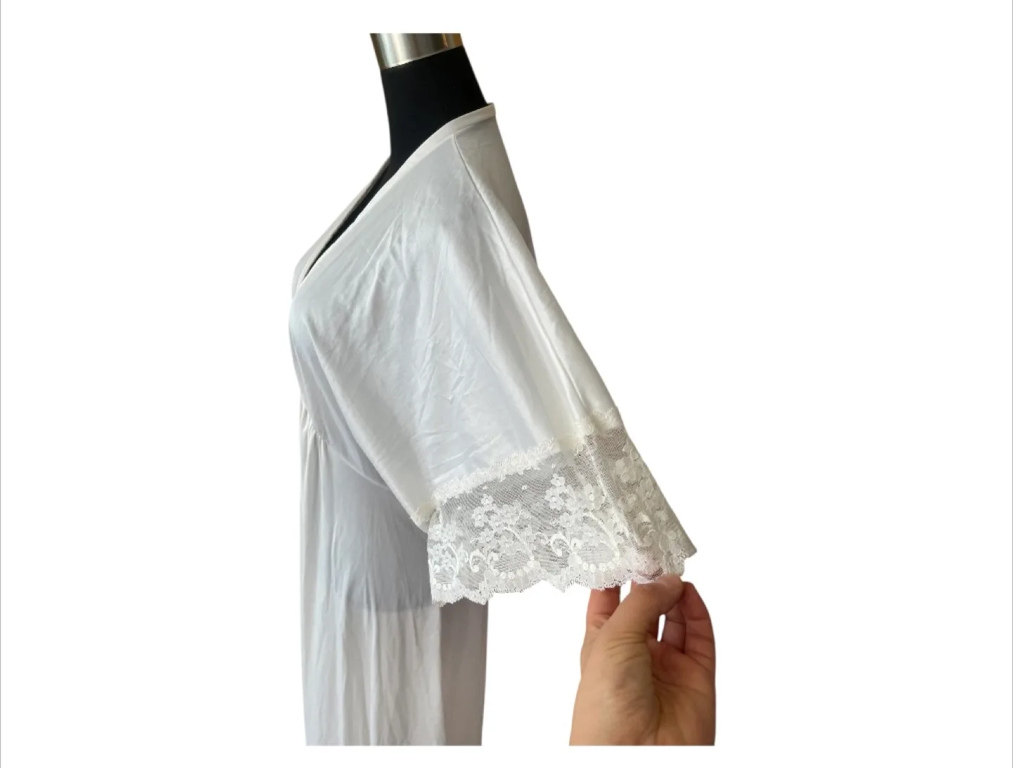 Vintage 80s & 90s Cream White Lace Robe Dress Lingerie XS-M image indicator(8)