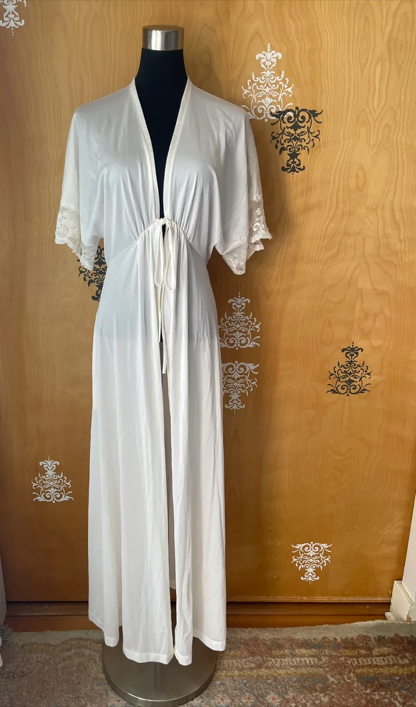 Vintage 80s & 90s Cream White Lace Robe Dress Lingerie XS-M image indicator(10)