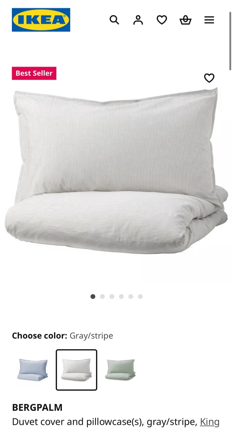 IKEA Bergpalm King Duvet Cover Set - Gray Stripe thumbnail