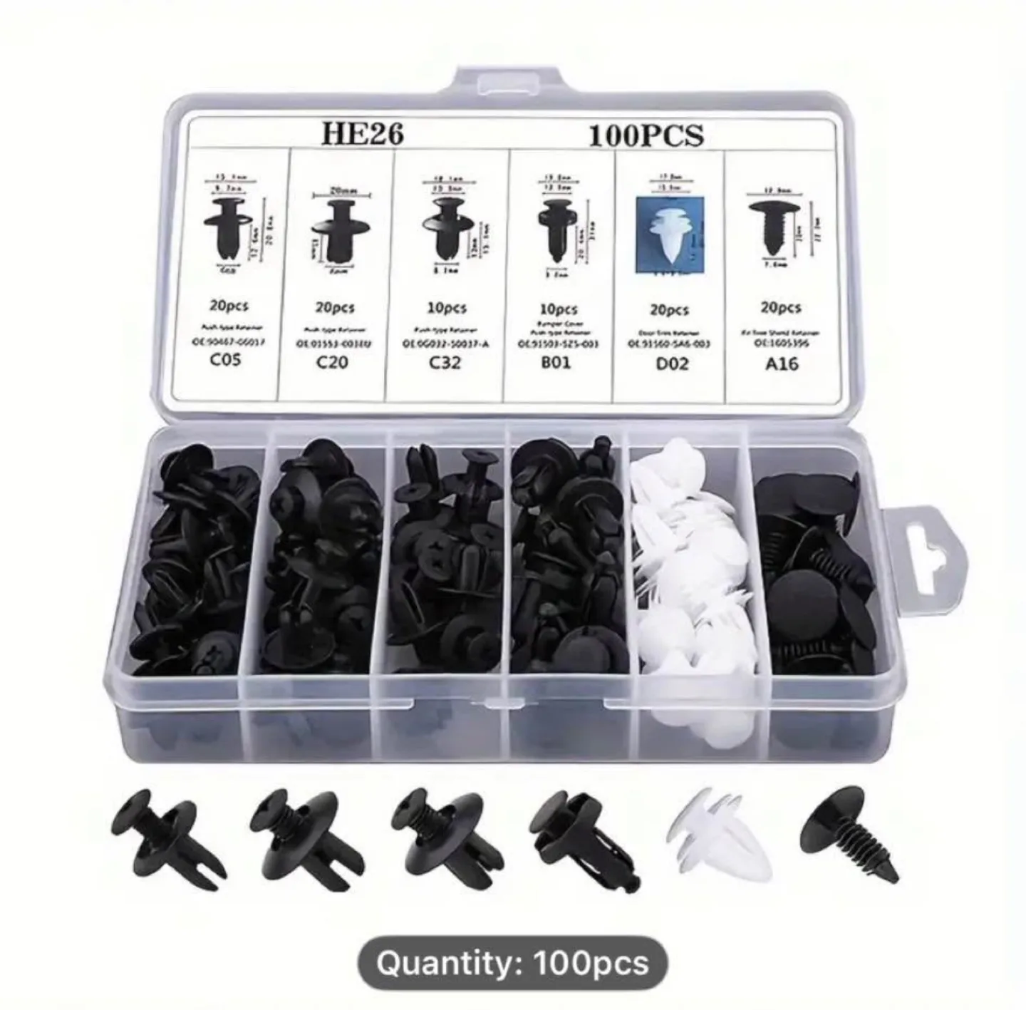 100pcs Black Plastic Rivets - Wall Mount Easy Install Car image indicator(2)