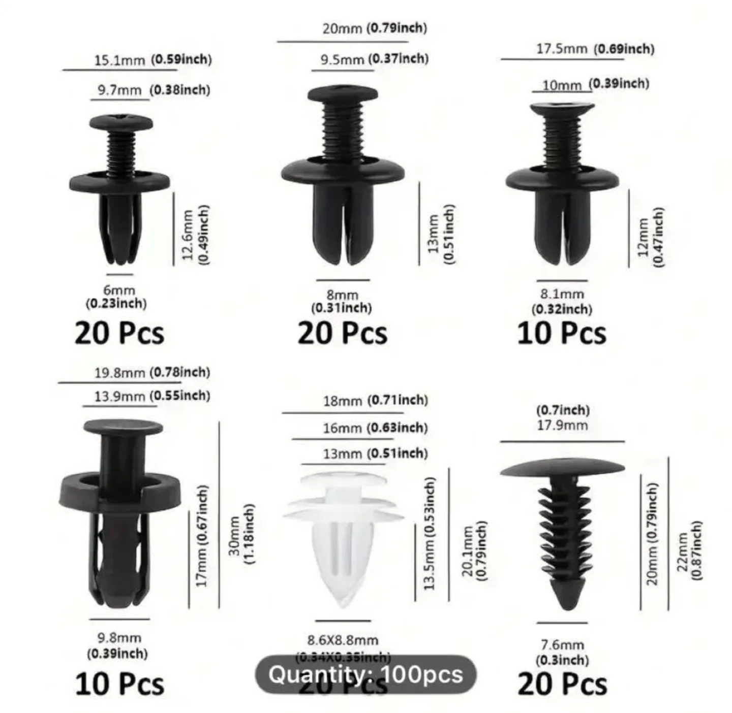 100pcs Black Plastic Rivets - Wall Mount Easy Install Car image indicator(5)