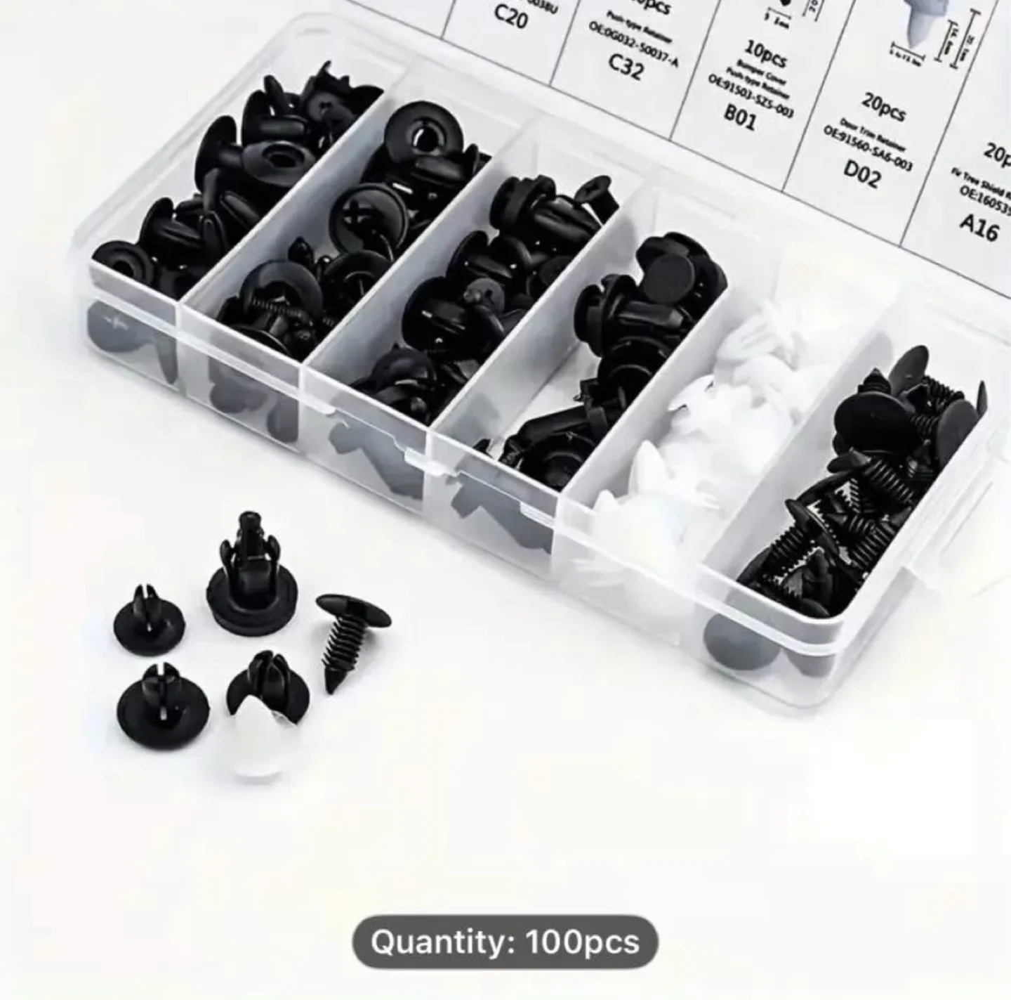 100pcs Black Plastic Rivets - Wall Mount Easy Install Car image indicator(7)
