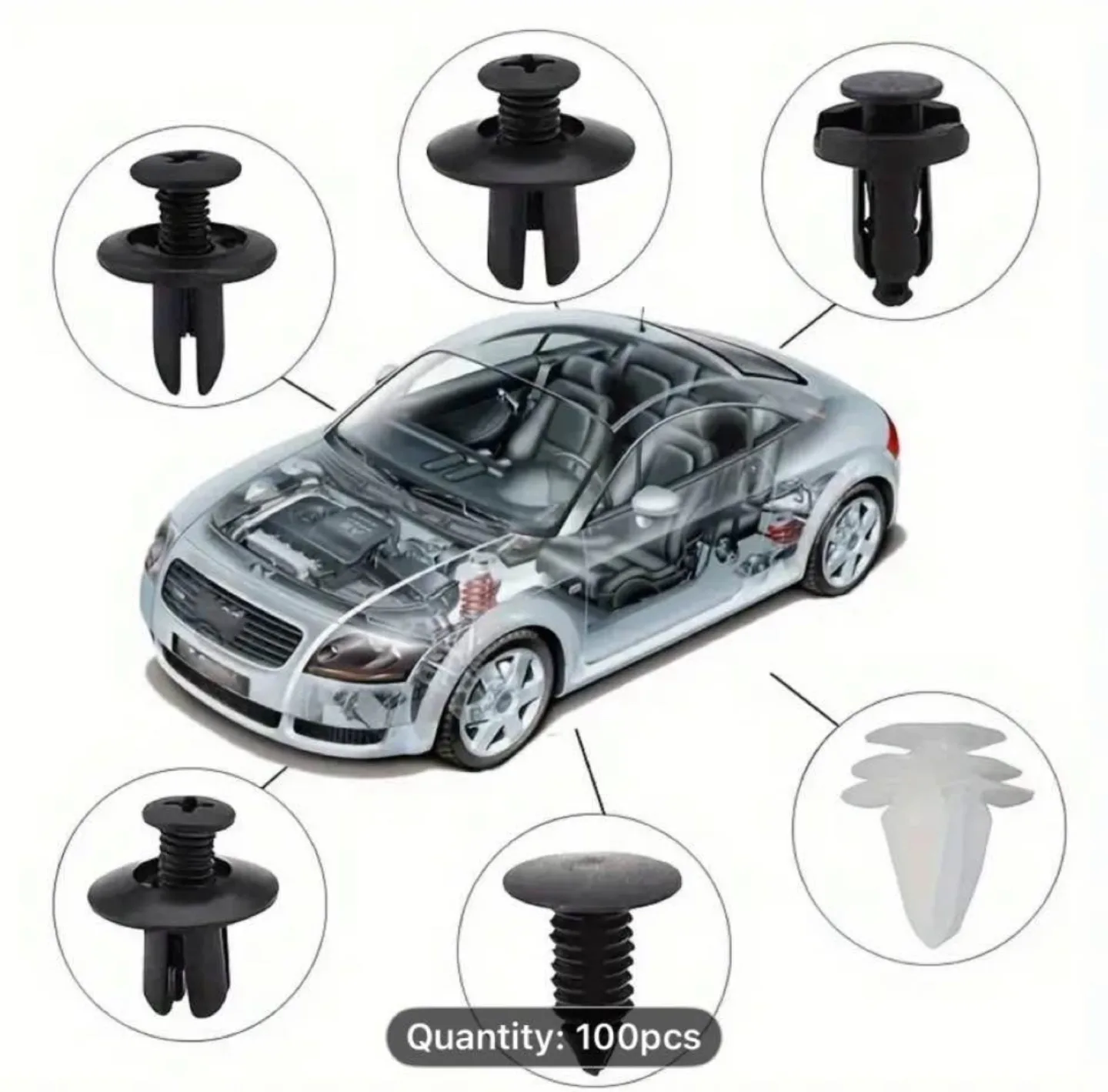 100pcs Black Plastic Rivets - Wall Mount Easy Install Car image indicator(8)