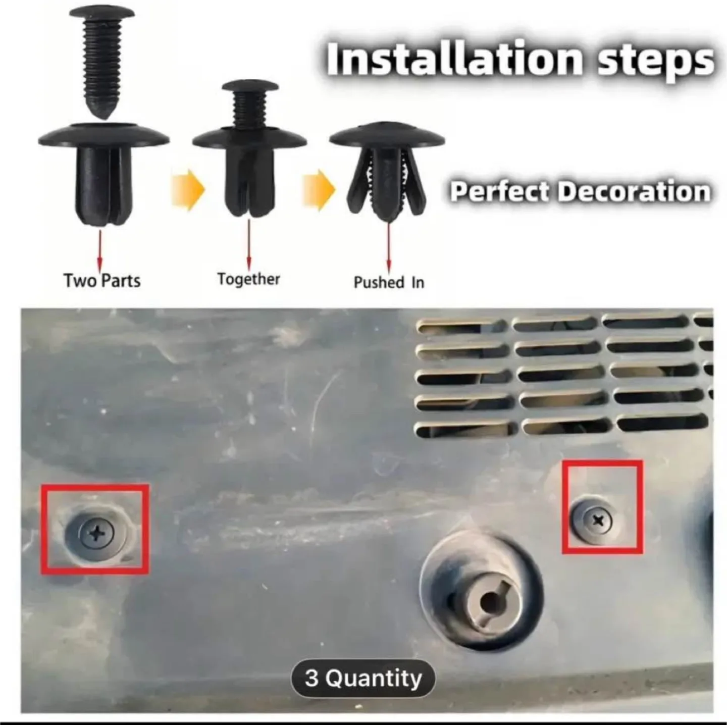 100pcs Black Plastic Rivets - Wall Mount Easy Install image indicator(4)