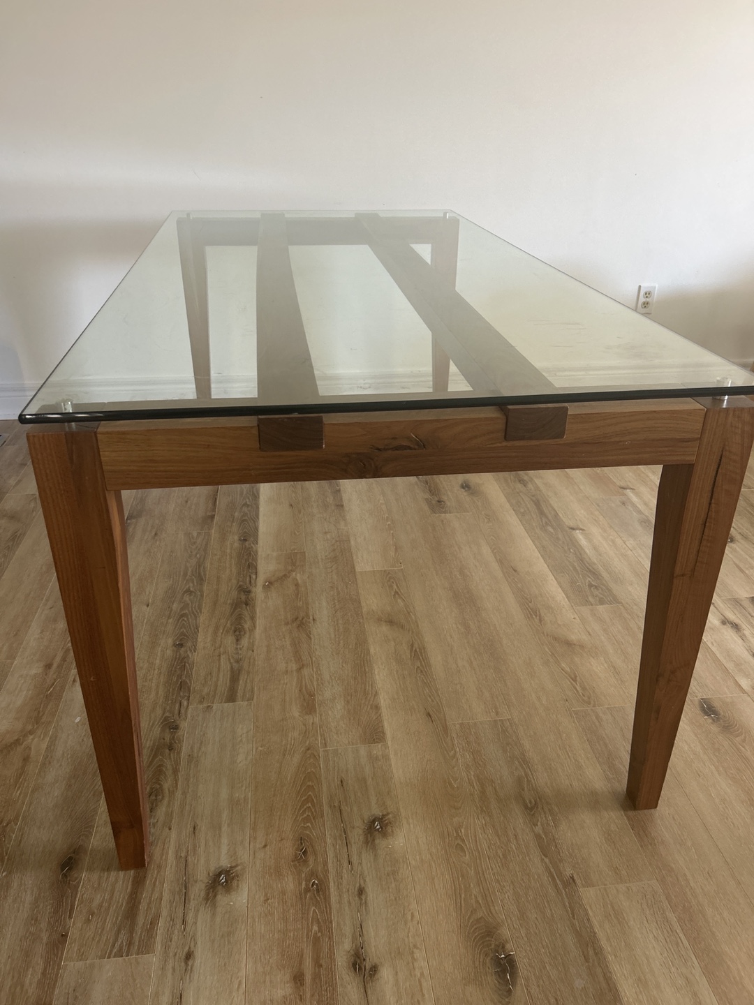 Glass Top Dining Table with Wooden Legs