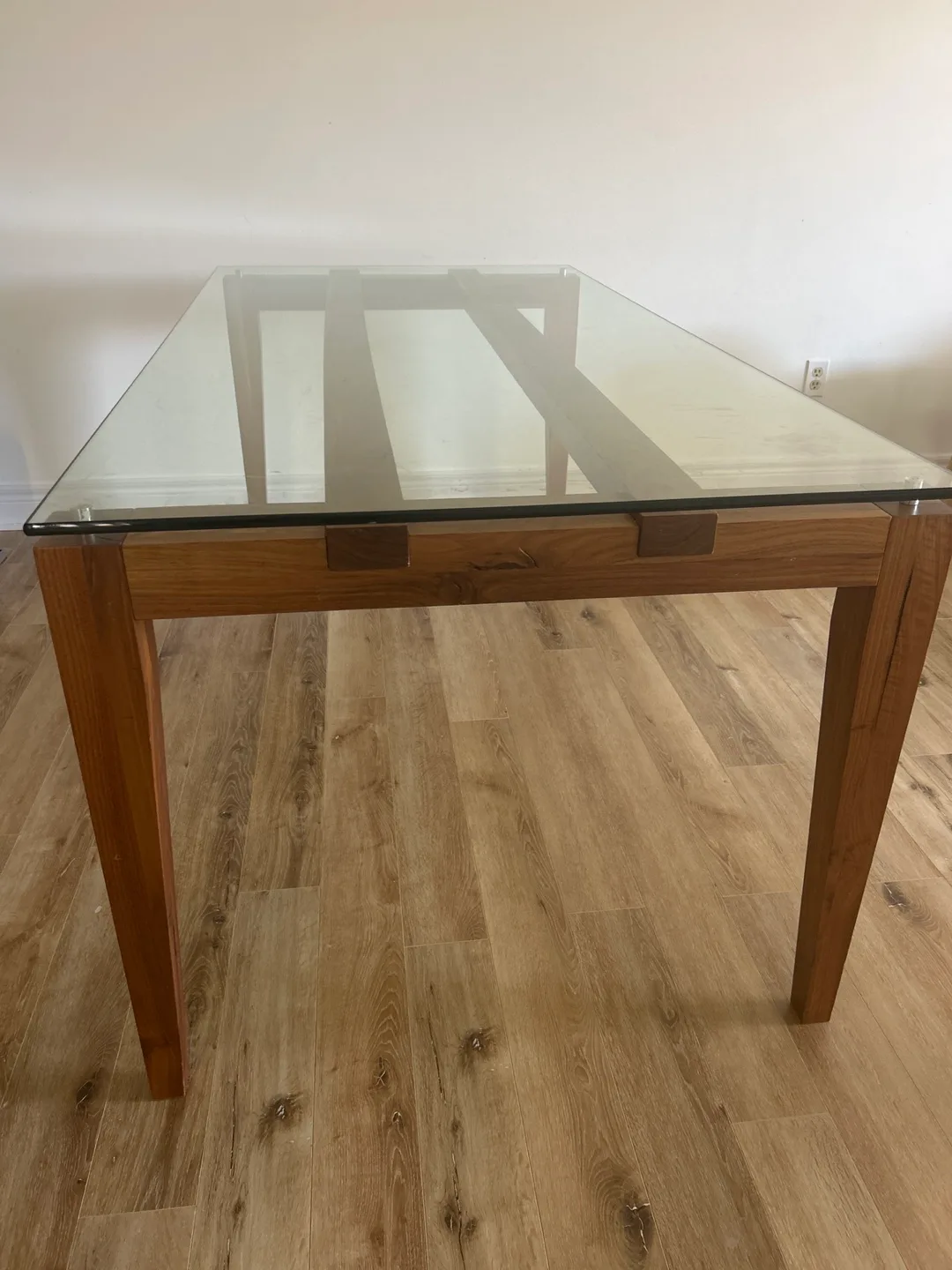 Glass Top Dining Table with Wooden Legs thumbnail