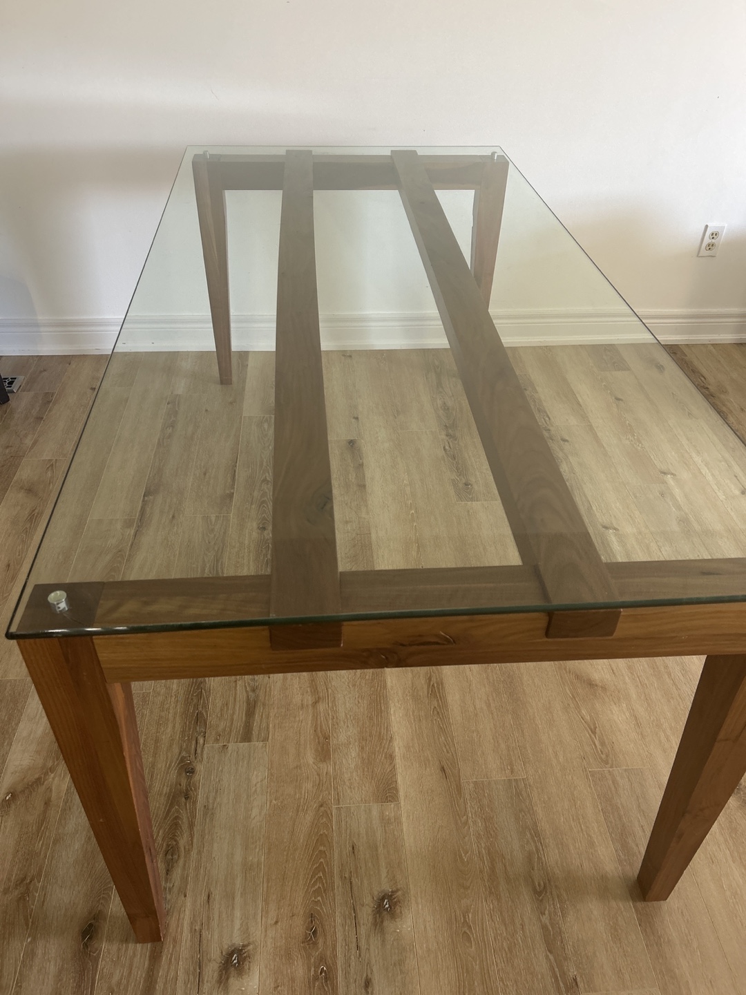 Glass Top Dining Table with Wooden Legs - photo 2