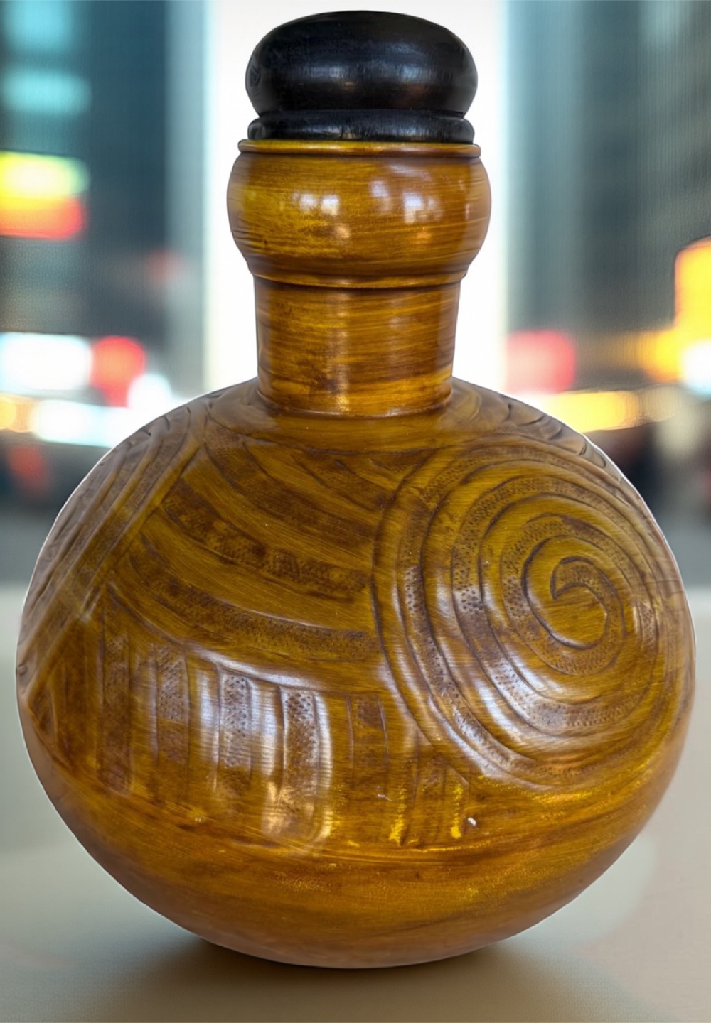 Decorative Brown Metal Vase with Lid