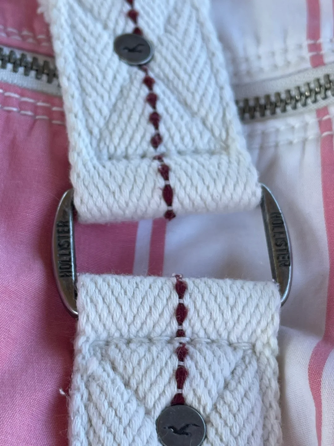 Hollister Pink & White Striped Duffle Bag image indicator(3)