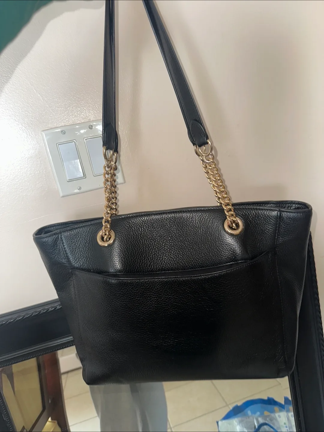 Coach Black Leather Chain Tote Bag image indicator(2)