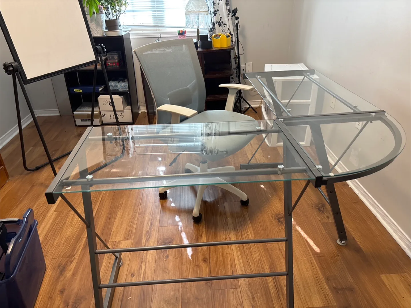 Glass office desk with chair