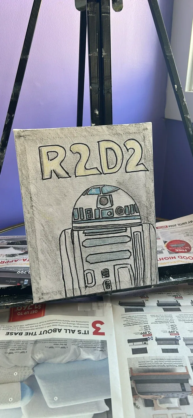 R2 D2 crayon canvas fan art work. thumbnail