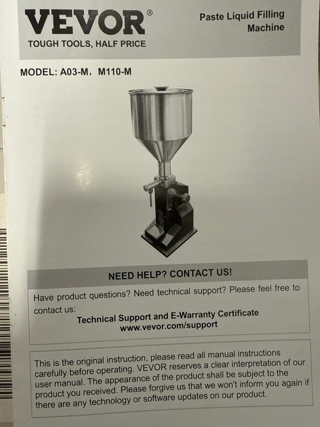 VEVOR Paste Liquid Filling Machine M110-M