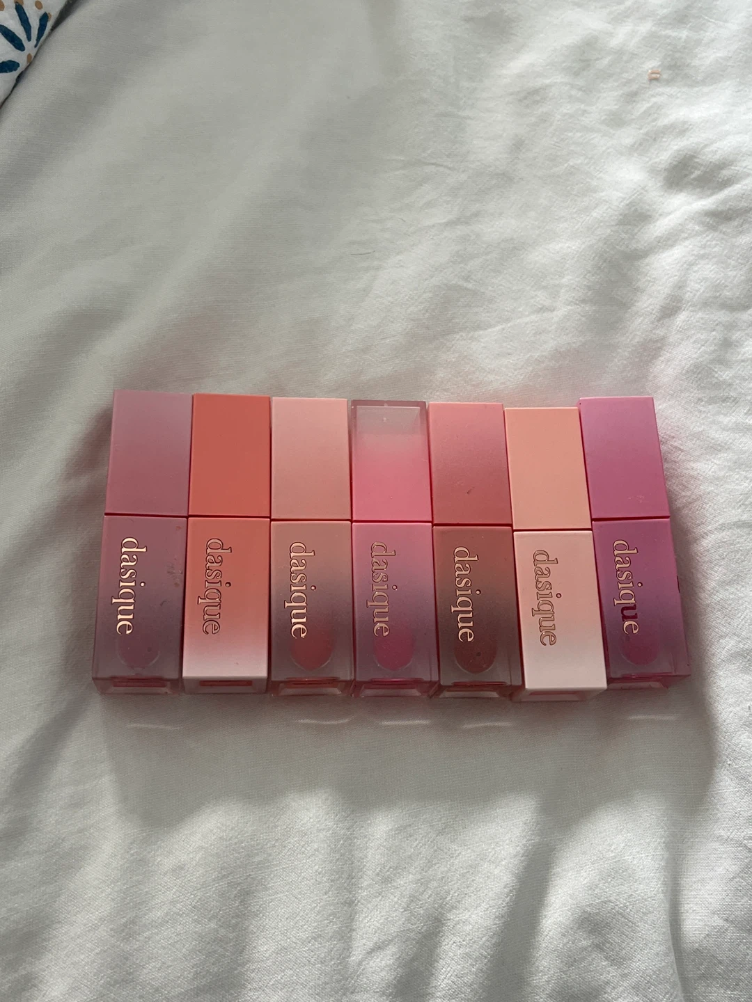 Dasique lip tints- used 1/2x to swatch