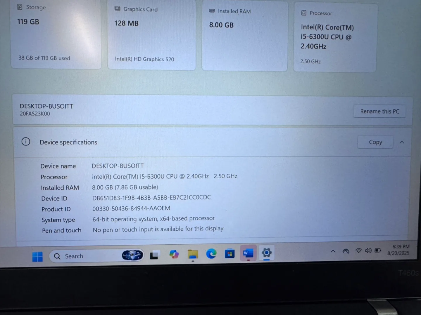 Lenovo T460s i5/8gb/128gb win 11 Laptop image indicator(6)