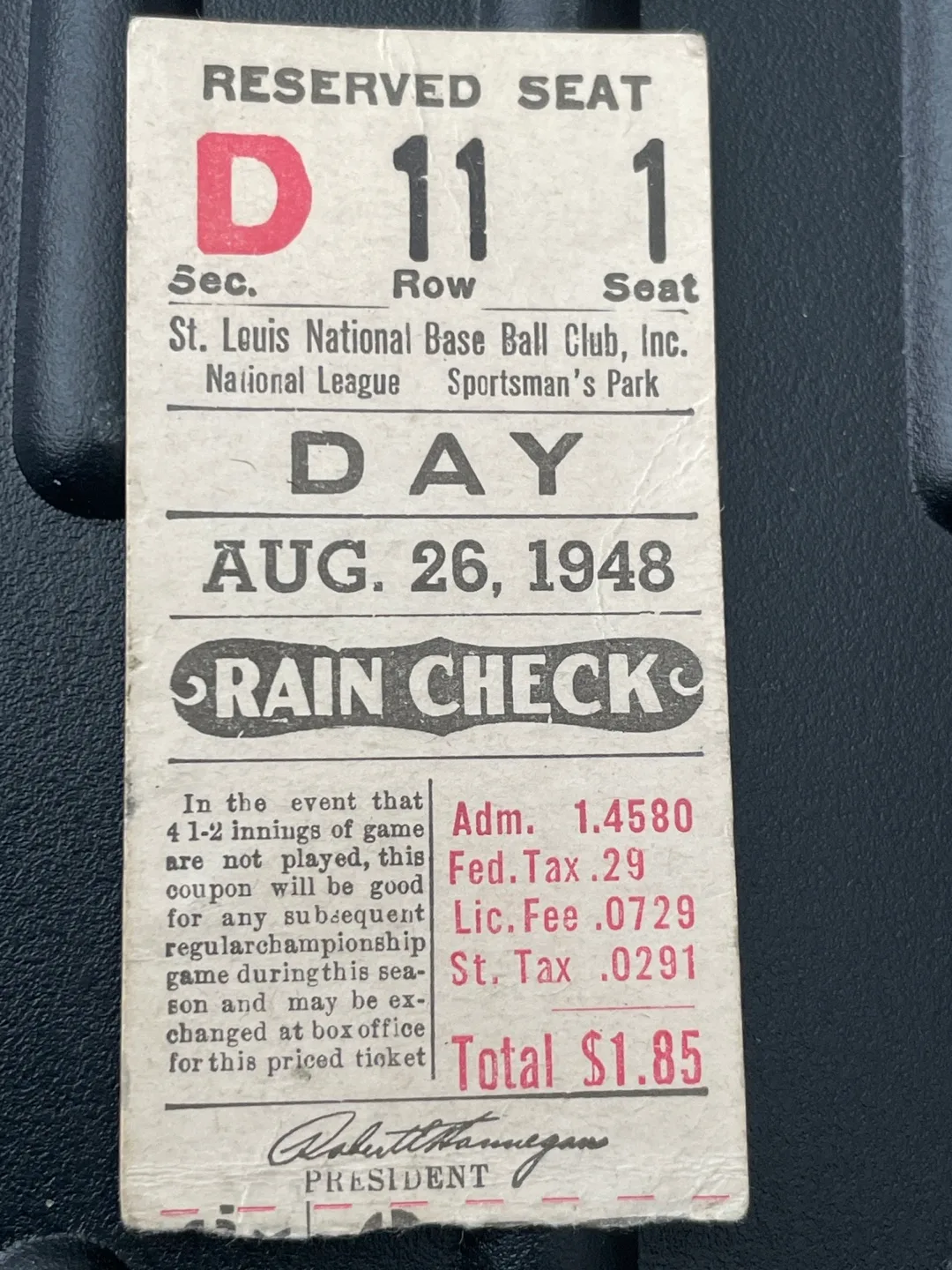 Vintage 1948 St. Louis Baseball Ticket thumbnail