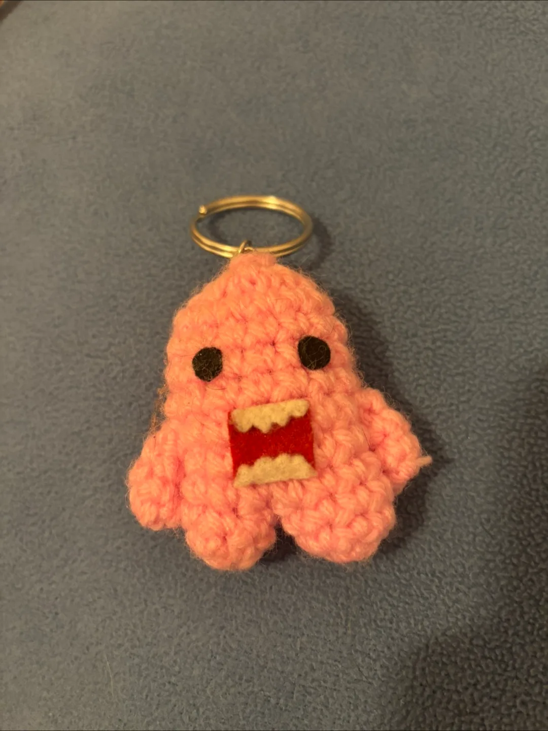 Handmade Domo Pink Crochet Monster Keychain thumbnail