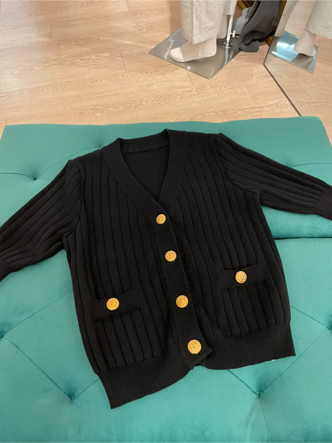 Black Knit Cardigan with Gold Buttons thumbnail