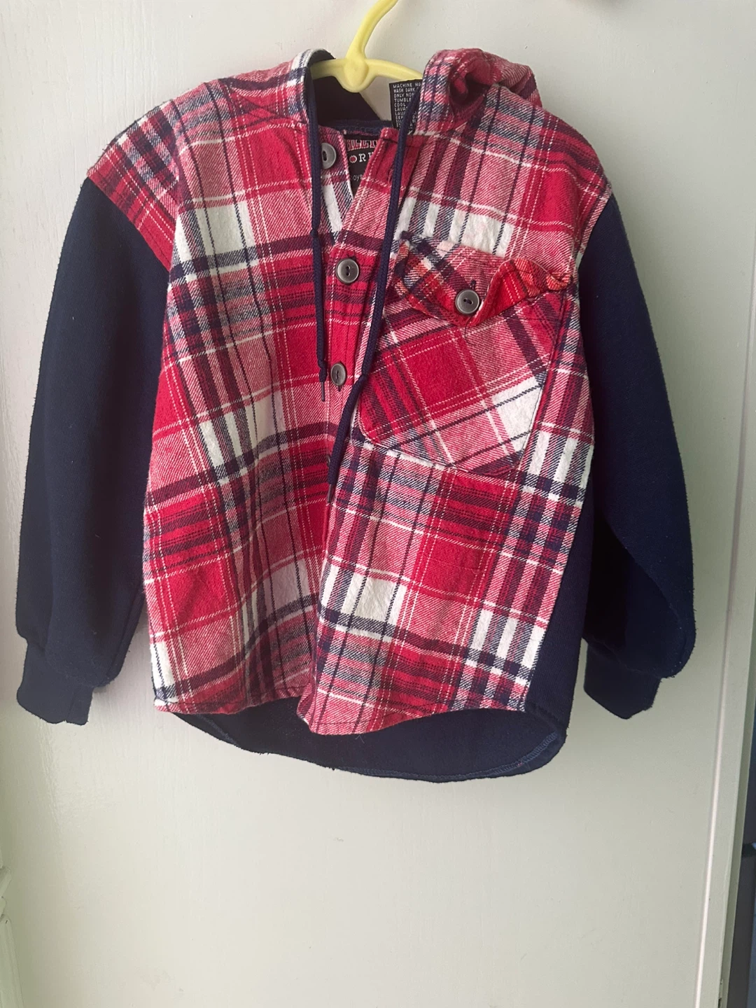 Boys Athletic Works Hooded Plaid Flannel Shirt - Size 5