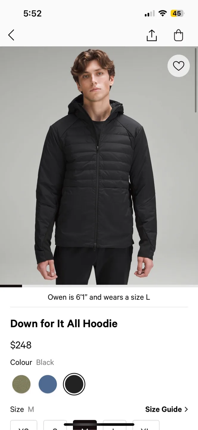 Lululemon Down for It All Hoodie size Medium- Black image indicator(5)