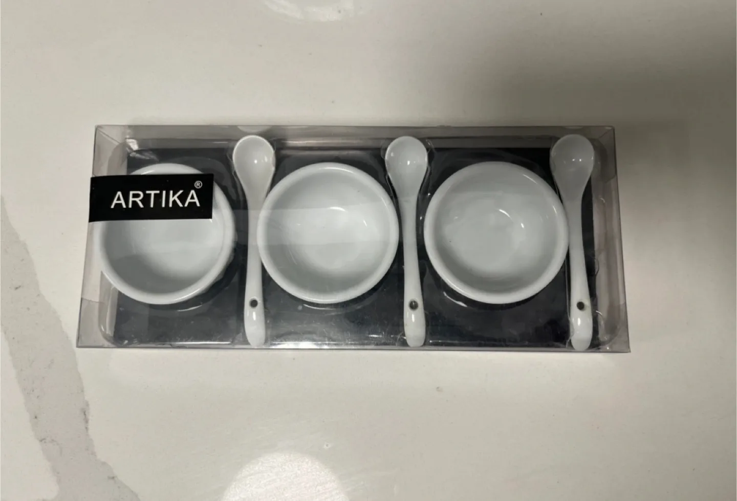 Set of 3 small sauce dishes with spoons (never used) thumbnail