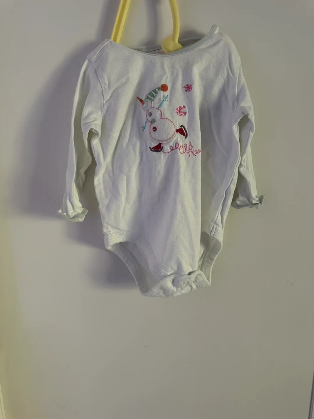 Old Navy White Baby Onesie with Snowman size- 6-12 mos thumbnail
