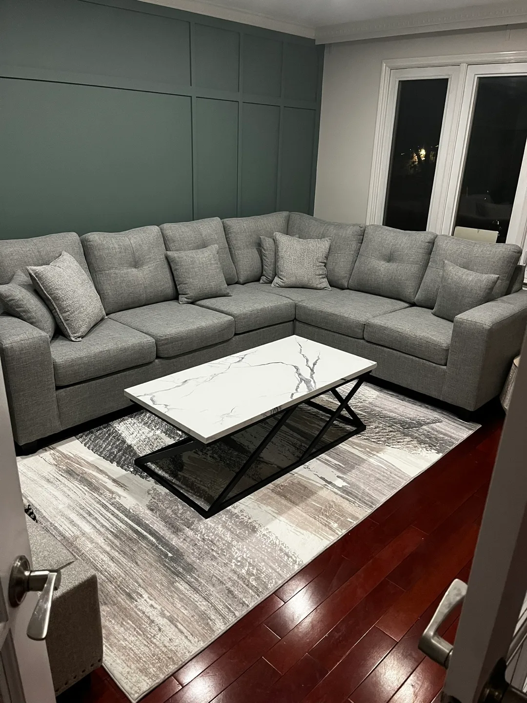 Grey Sectional Sofa with Pillows thumbnail
