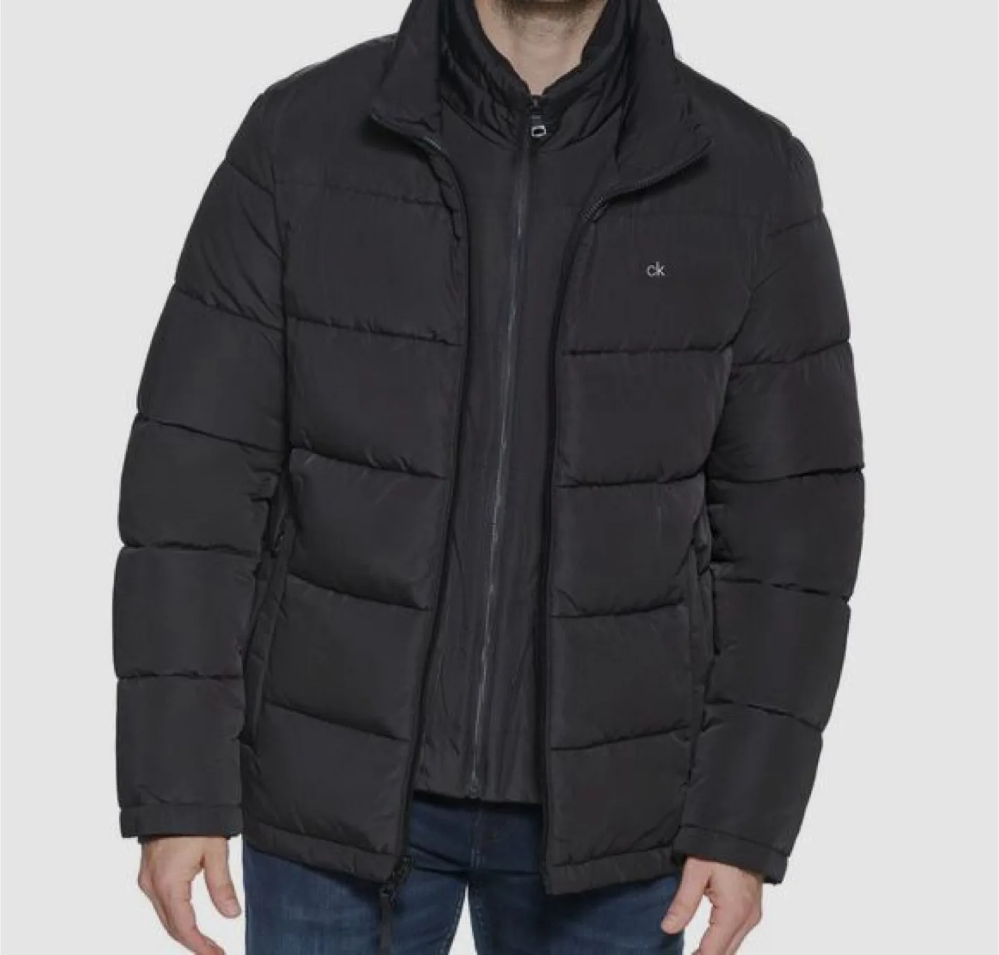 Calvin Klein Men's Black Puffer Jacket With Bib Detail sz L image indicator(3)