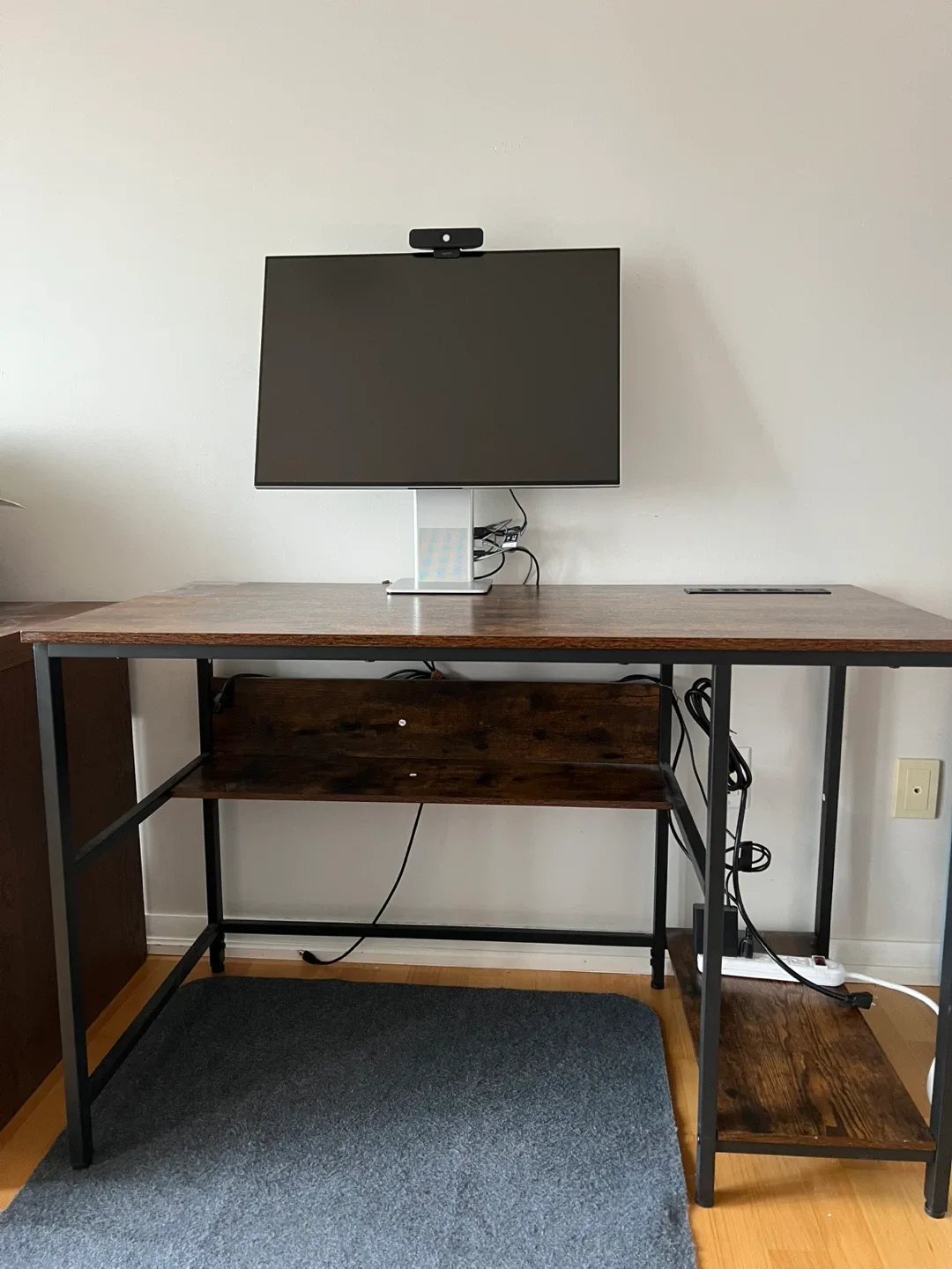 Rustic Brown Desk with Built-In Power Bar