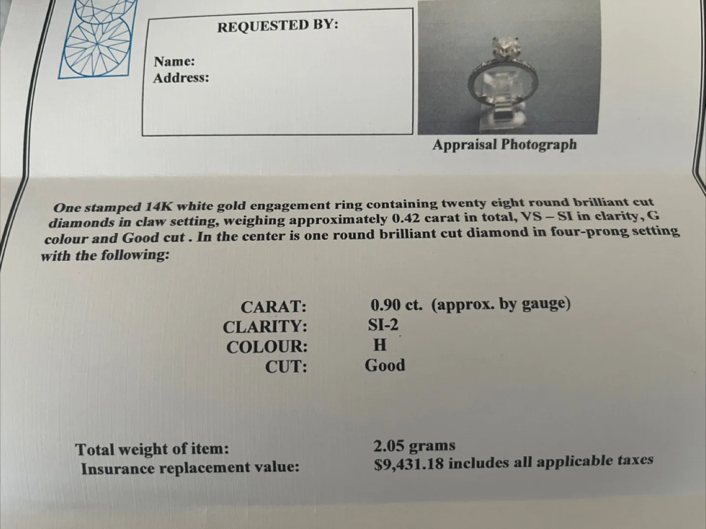 14K White Gold Engagement Ring, 0.90 Carat Diamond image indicator(2)