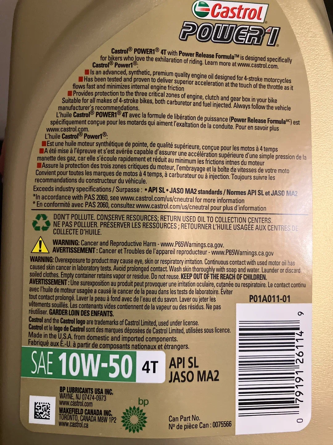 Castrol POWER1 4T 10W-50 Full Synthetic Motorcycle Oil image indicator(2)