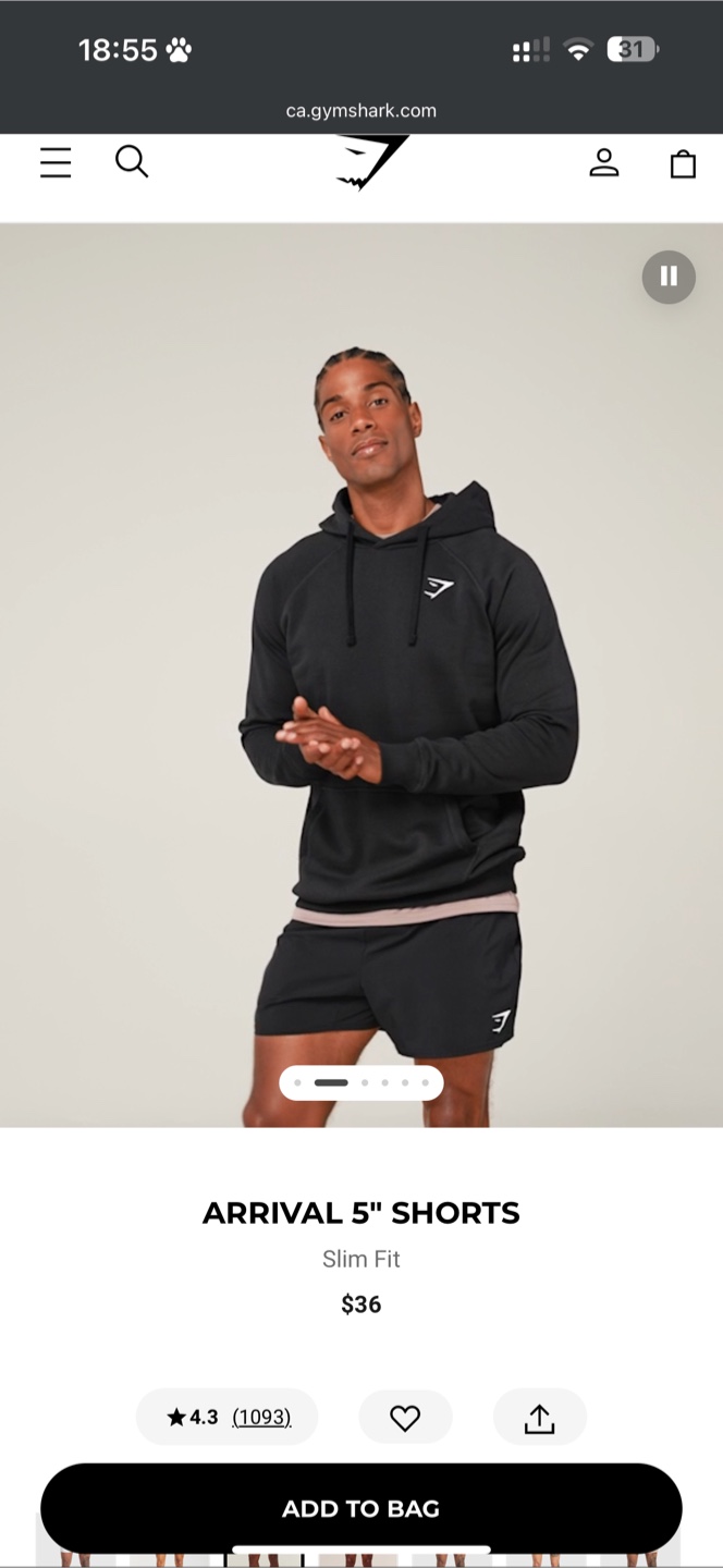 Gymshark Arrival 5" Shorts - Black, Slim Fit - photo 2