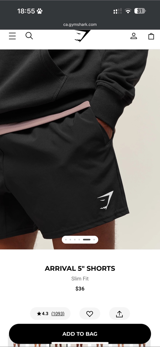 Gymshark Arrival 5" Shorts - Black, Slim Fit