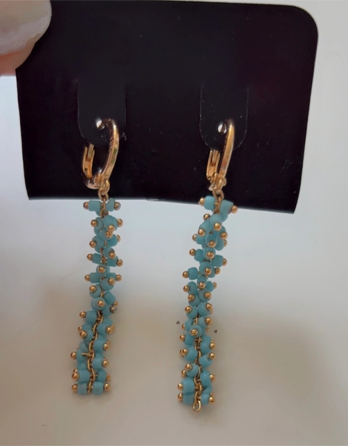 Beautiful Beaded Dangle Earrings - Turquoise & Gold