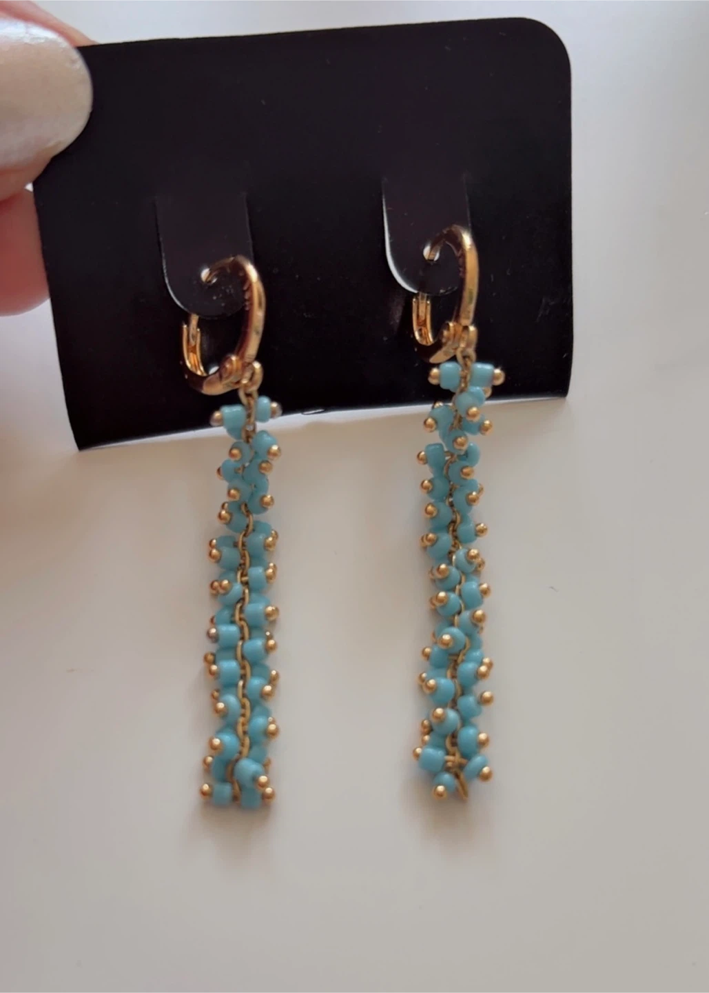 Beautiful Beaded Dangle Earrings - Turquoise & Gold - photo 3