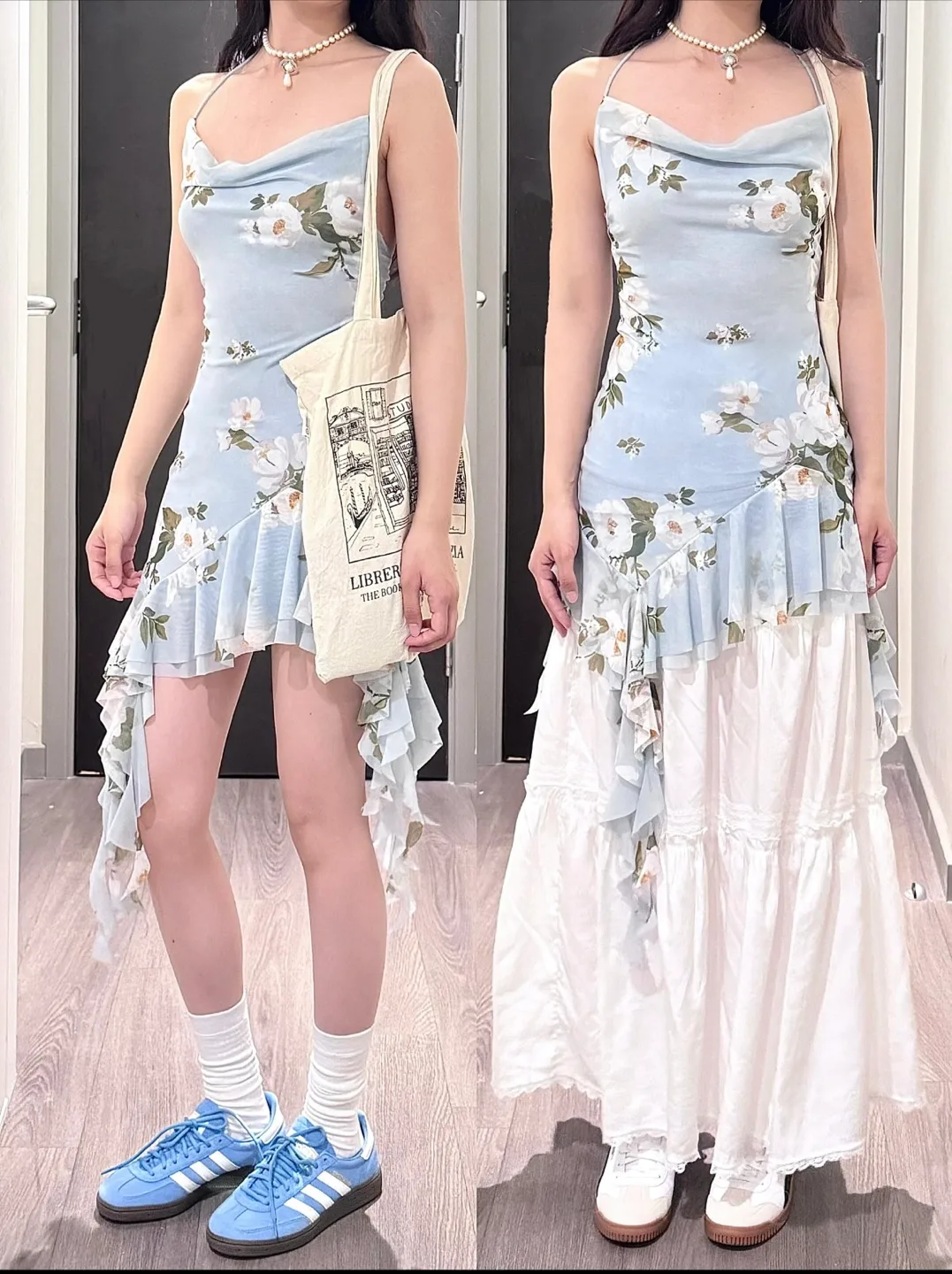 Blue Floral Print Asymmetrical Mini Dress thumbnail