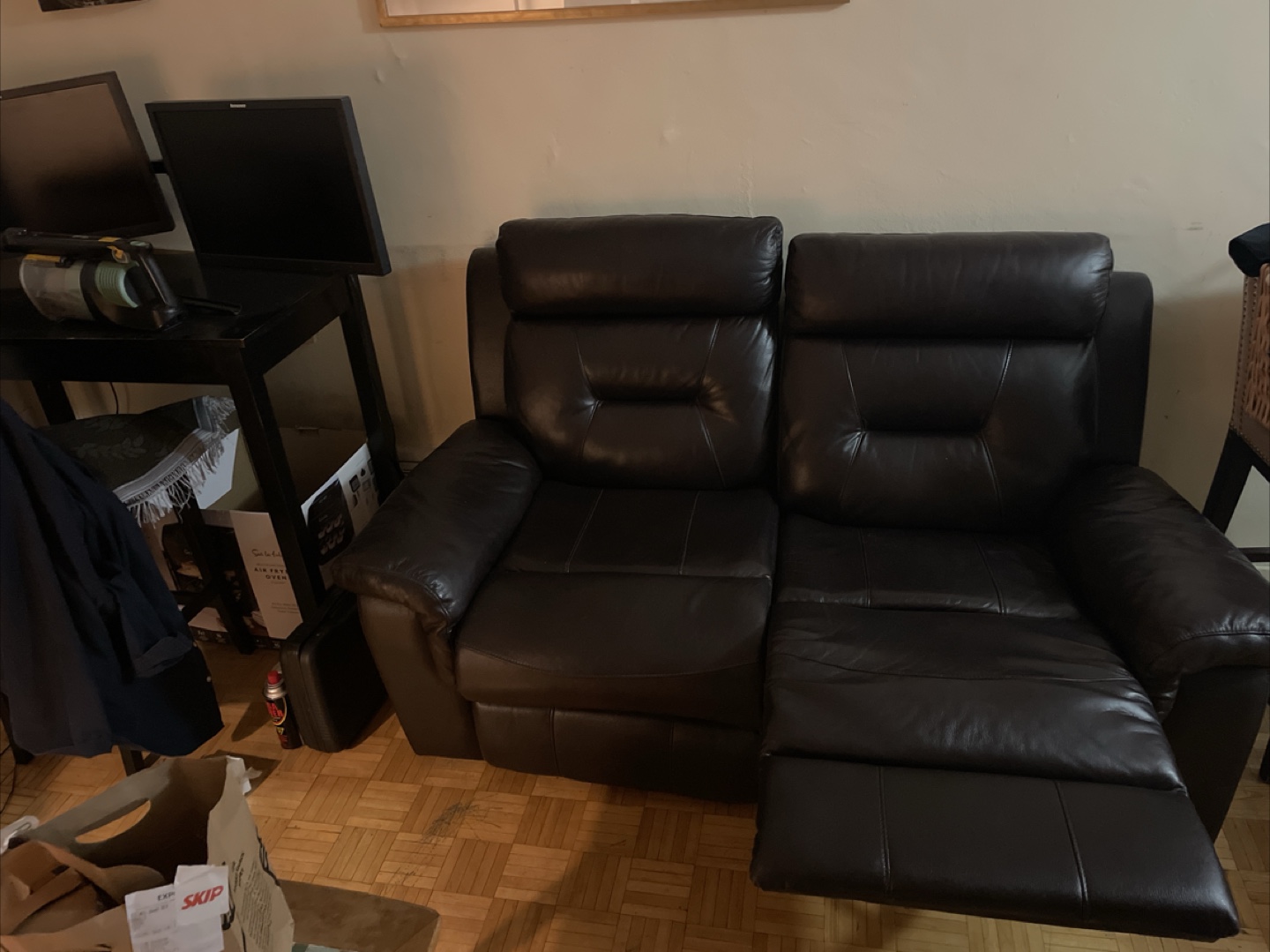 Brown Leather Loveseat Recliner - photo 3