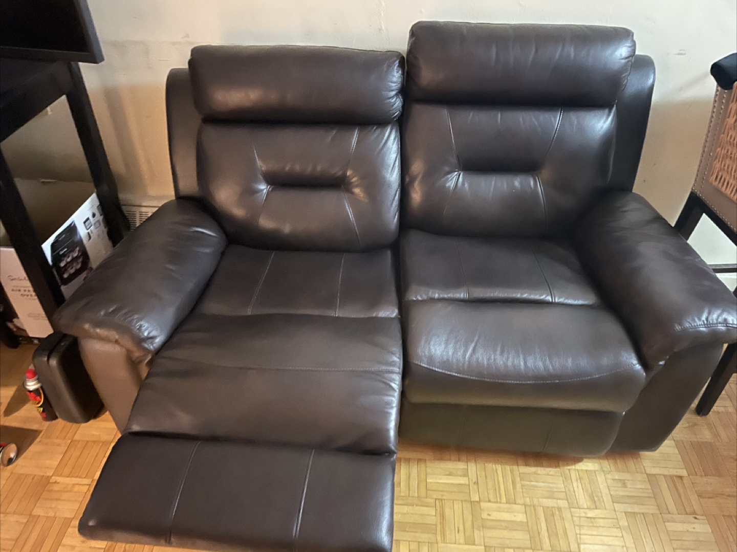 Brown Leather Loveseat Recliner - photo 2
