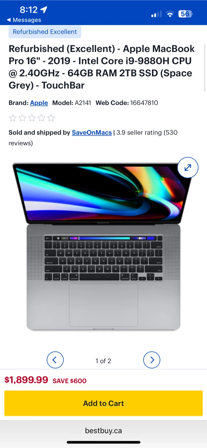 Apple Macbook Pro 16" 2019 -64G B RAM - 512gb
