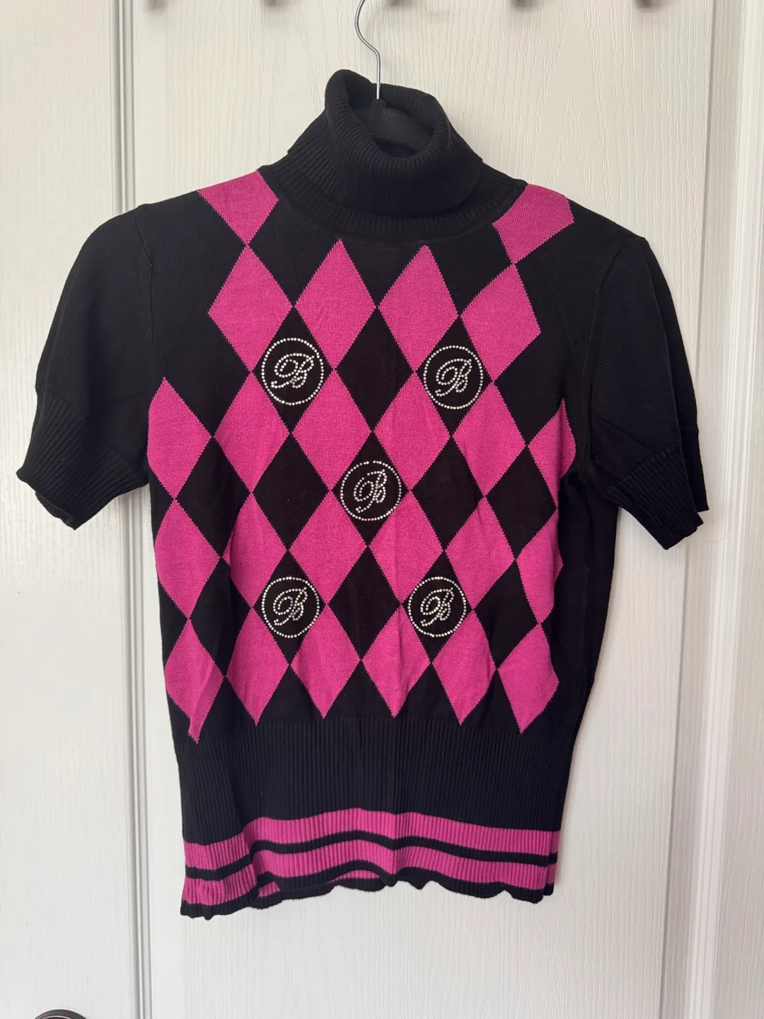 Blumarine Argyle Knit Women’s Turtleneck  - Black & Pink thumbnail