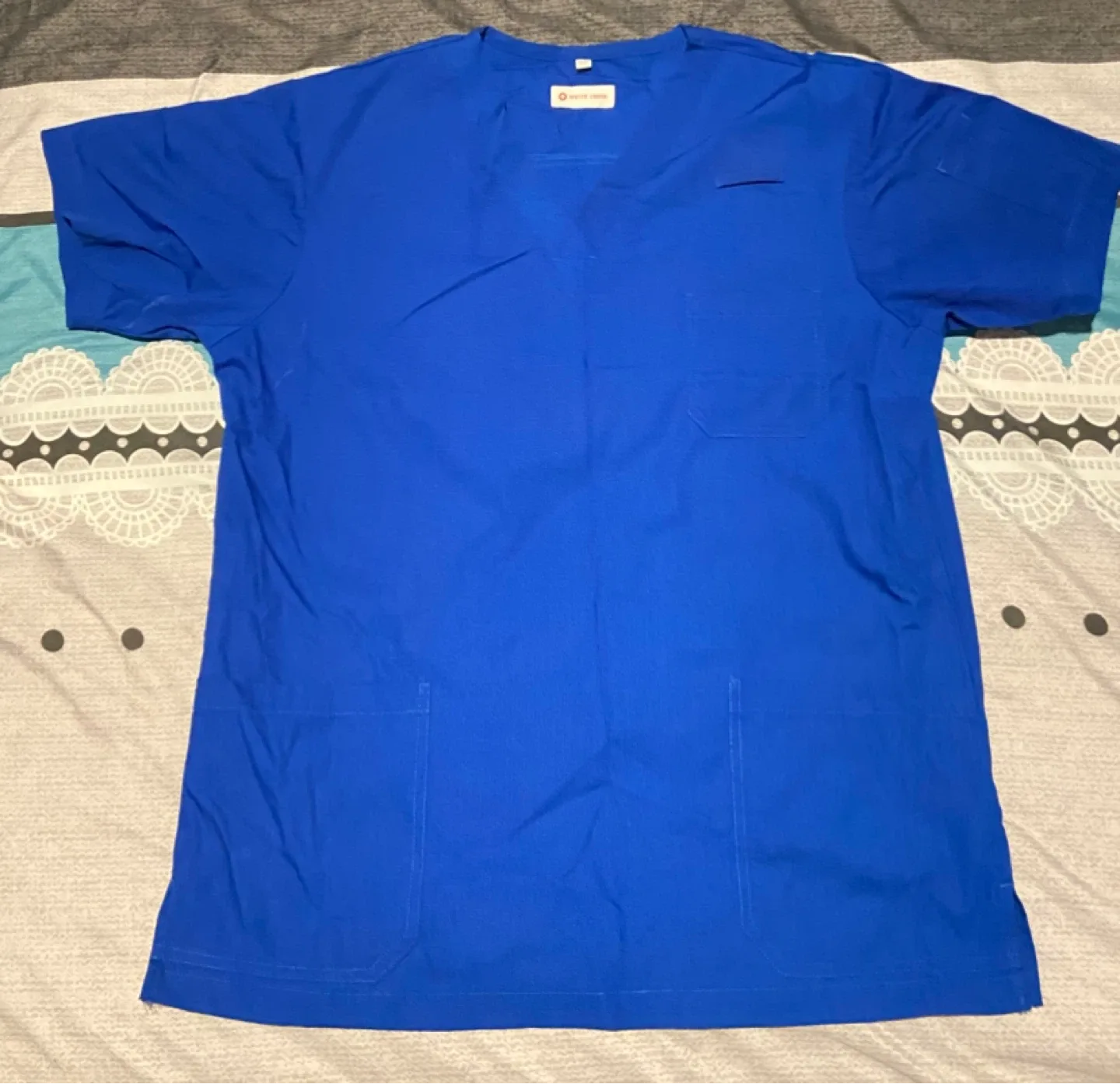 White Cross Blue Scrub Top thumbnail