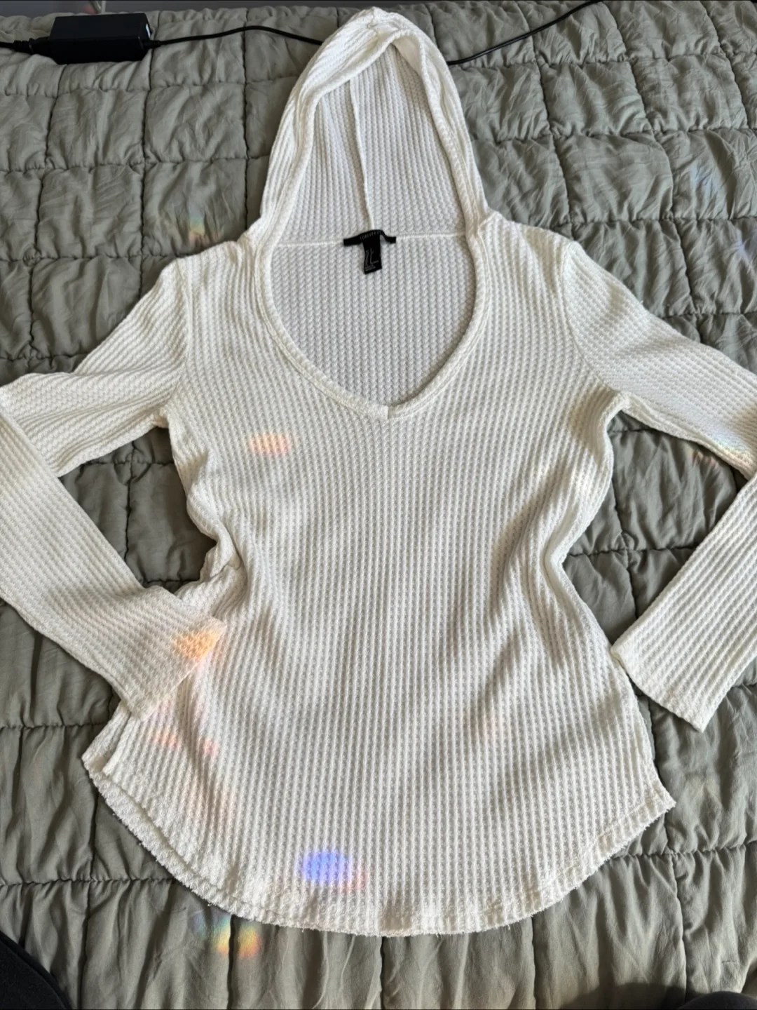 White Waffle Knit Hoodie thumbnail