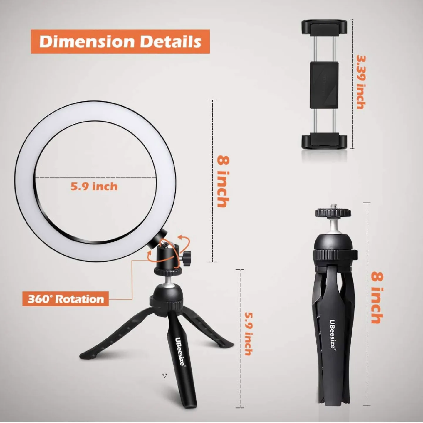8" Tabletop Ring Light with Mini Tripod Stand image indicator(5)