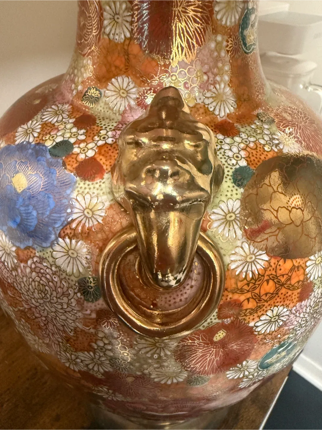 Vintage Hand-Painted Asian Floral Table Lamps - Symbolic Finials image indicator(2)