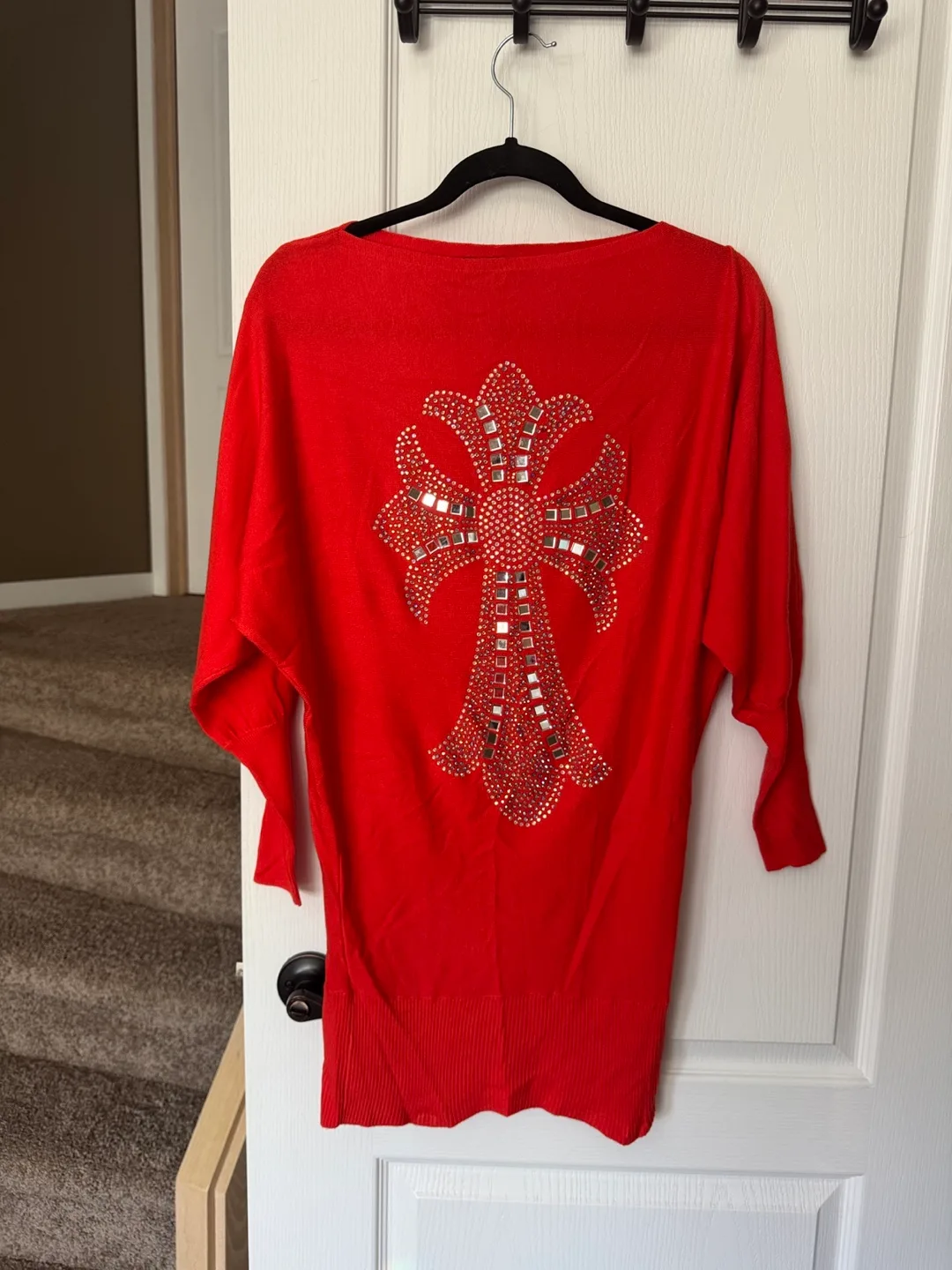 New Red Blouse with Cross Design size S/L thumbnail