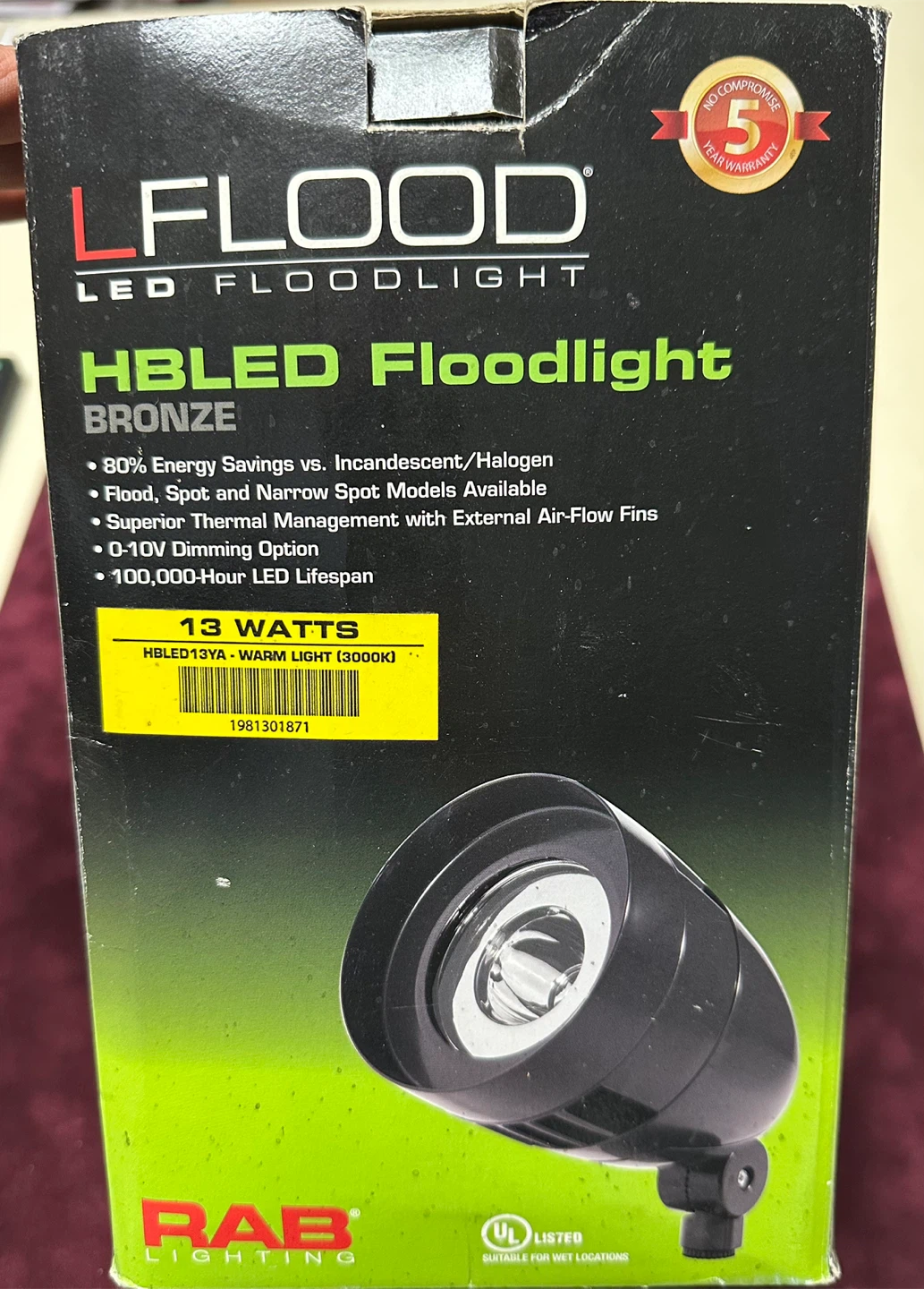 RAB Lighting HBLED Floodlight - Bronze, 13 Watts