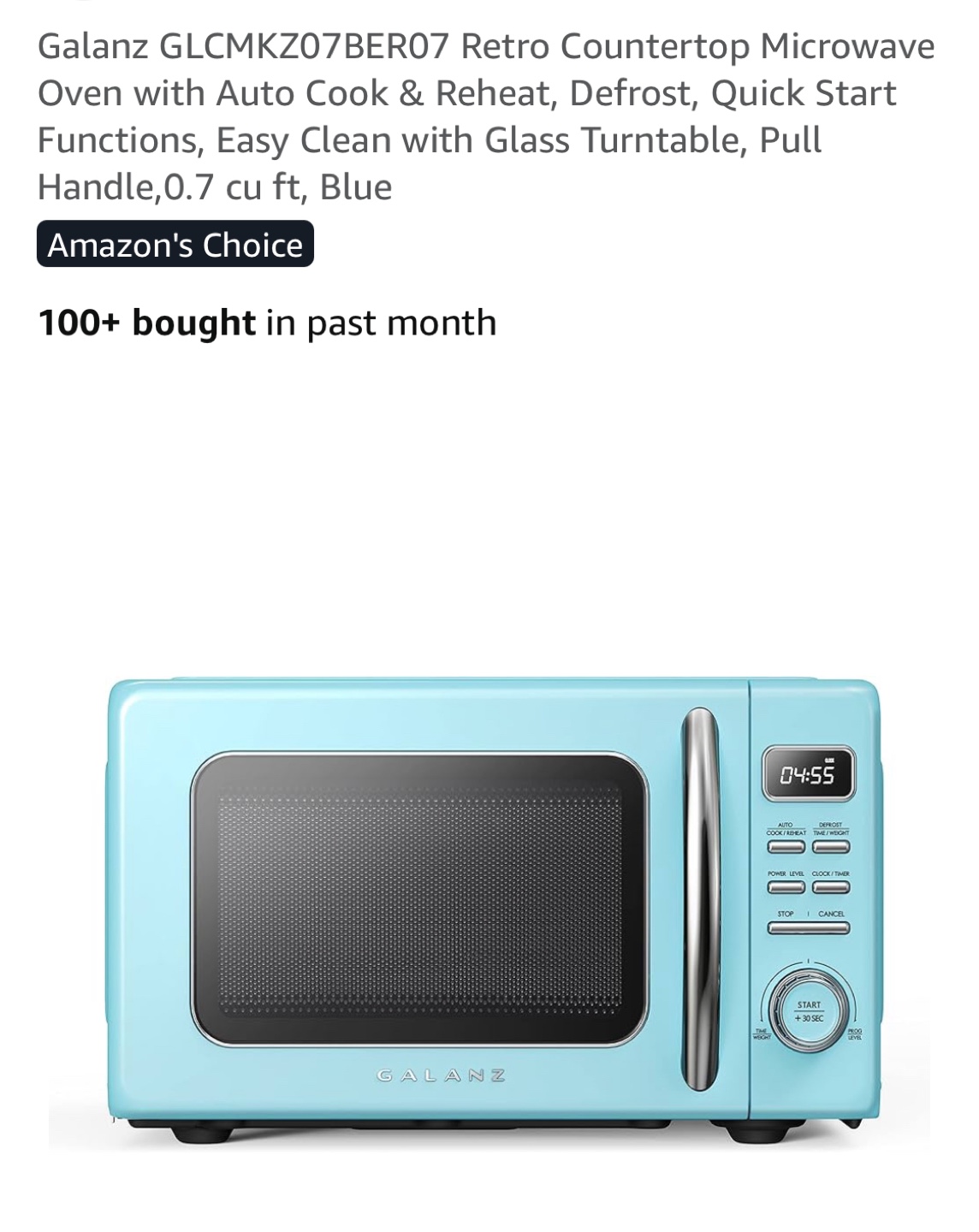 BRAND NEW Galanz 0.7 CF Retro Microwave Oven - Blue - photo 5