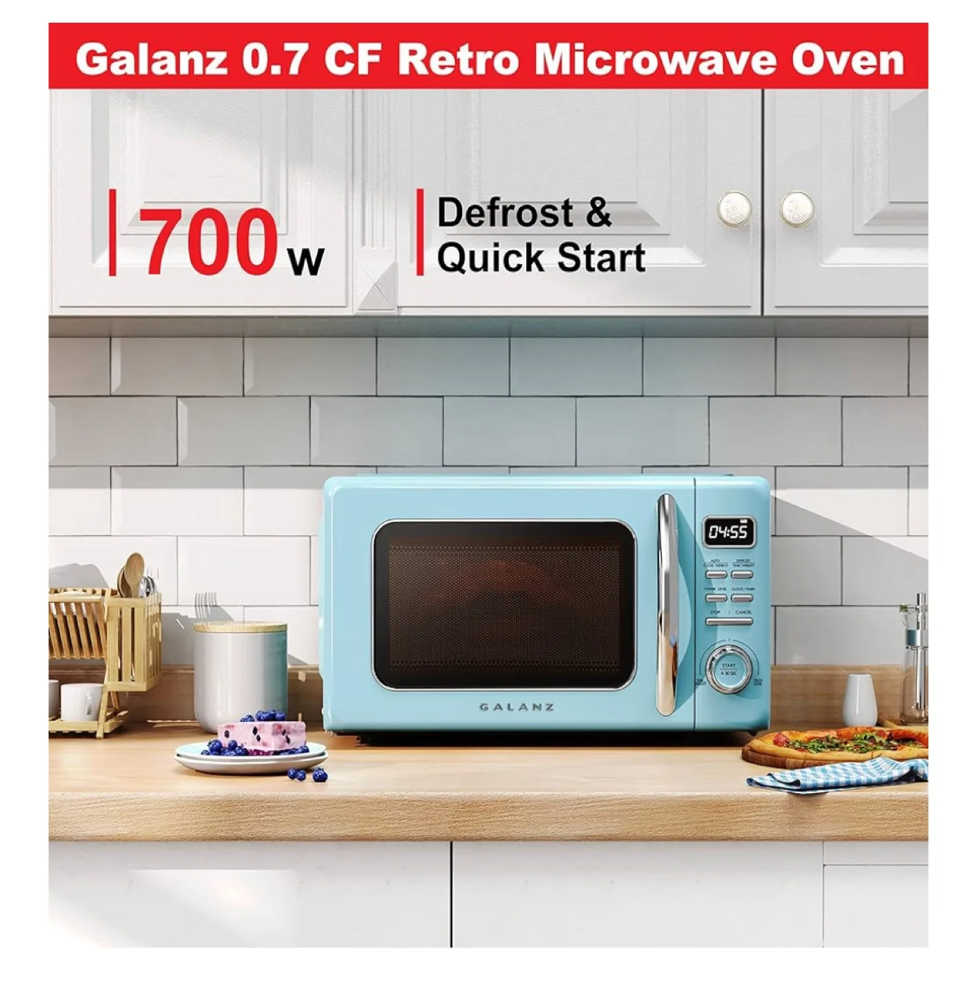 BRAND NEW Galanz 0.7 CF Retro Microwave Oven - Blue