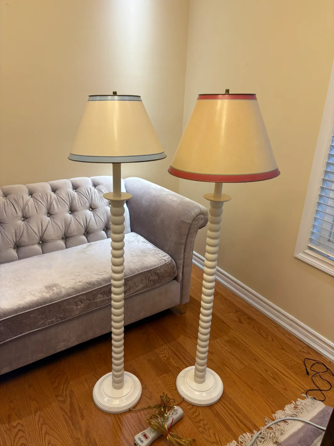 Pair of White Spindle Floor Lamps
