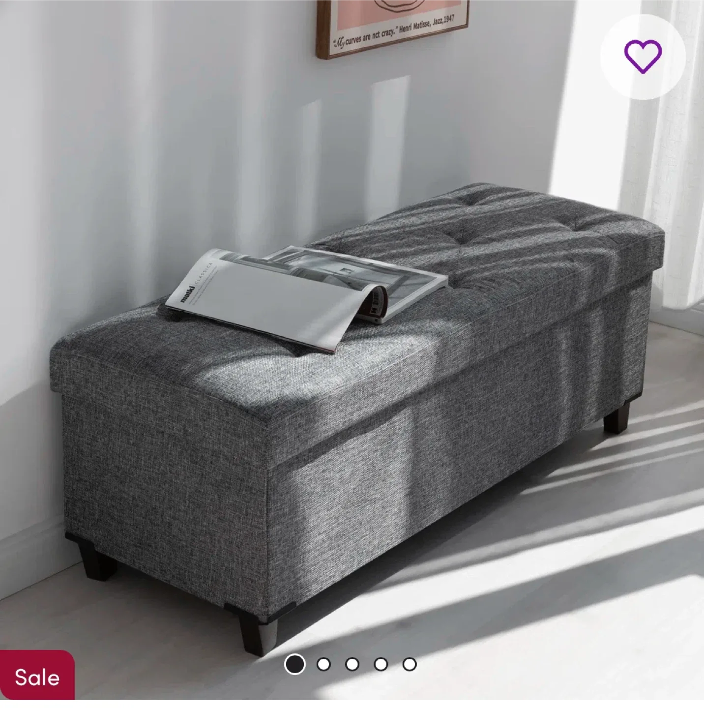 Grey Storage Ottoman Bench - 43.3" Long thumbnail